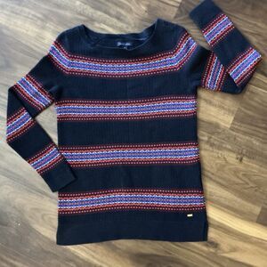 Tommy Hilfiger 100% Cotton Navy - Red & White Striped Fair Isle Sweater, Size S